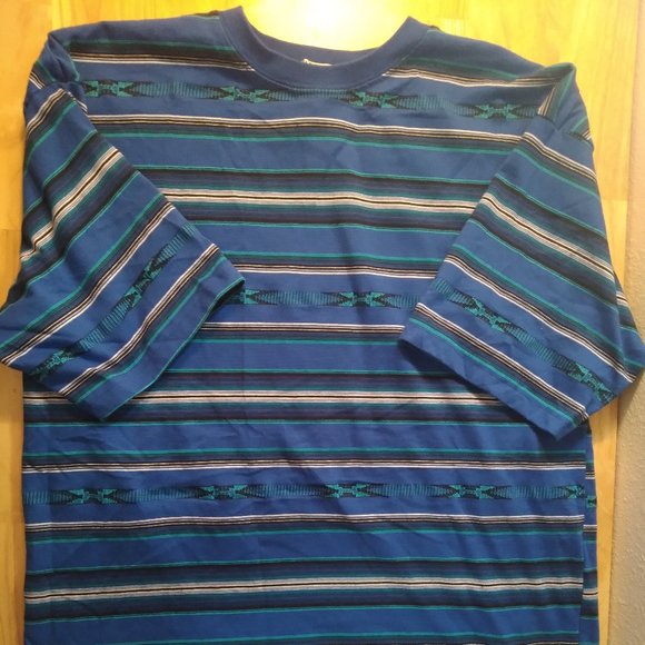 Vintage 90s McIntosh & Seymour Striped Aztec Pattern T-Shirt - Picture 2 of 7